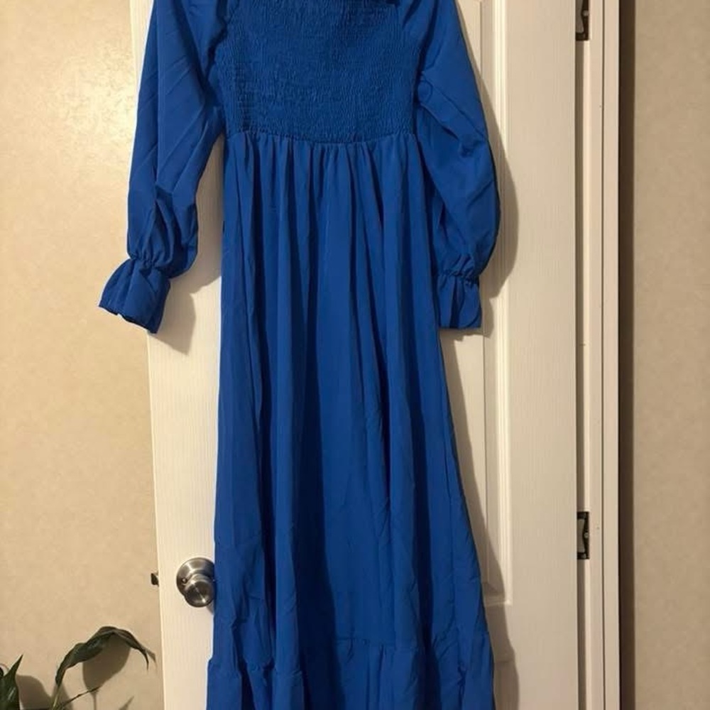 Blue Long Sleeve Maxi Dress